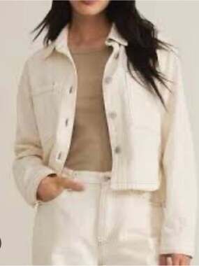 Z SUPPLY Cream Cropped Button-Front Denim Jean Jacket Size S | Chore Jacket
